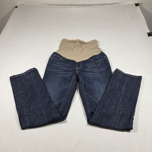 Indigo Blue Straight Leg Jeans with Tan Waistband